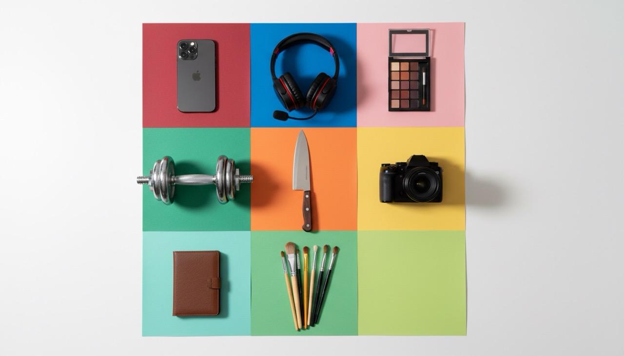 Colorful grid mosaic showing different YouTube content niches with category icons