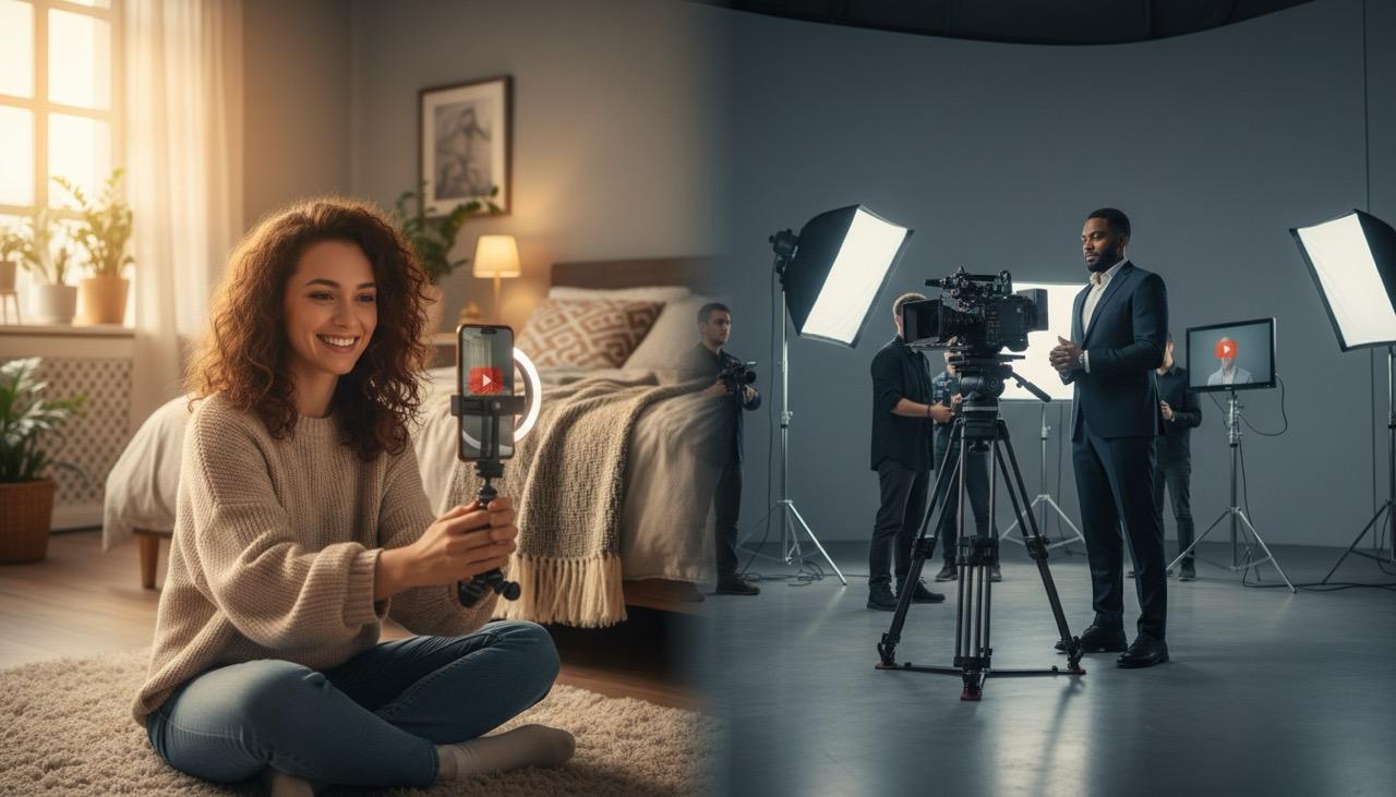 Split-screen comparing intimate creator community with massive audience reach