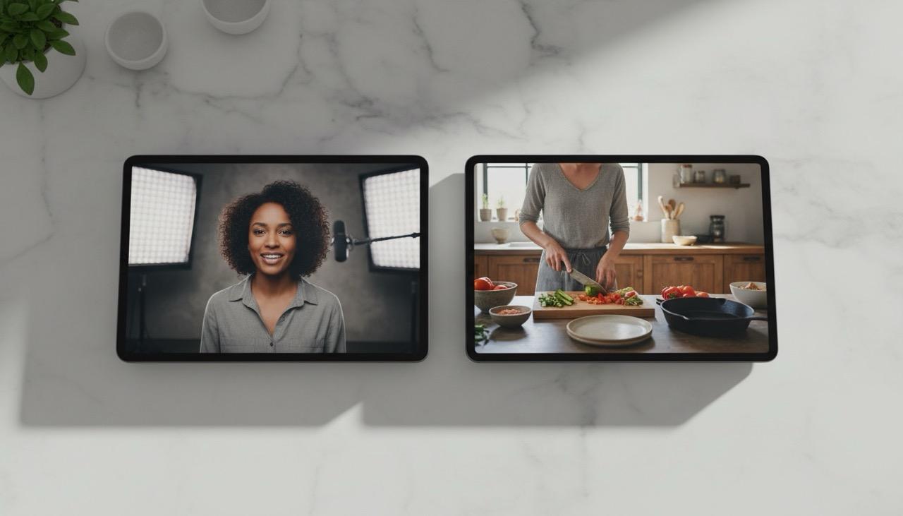 Two YouTube video player mockups comparing dedicated sponsor segment with seamless product integration
